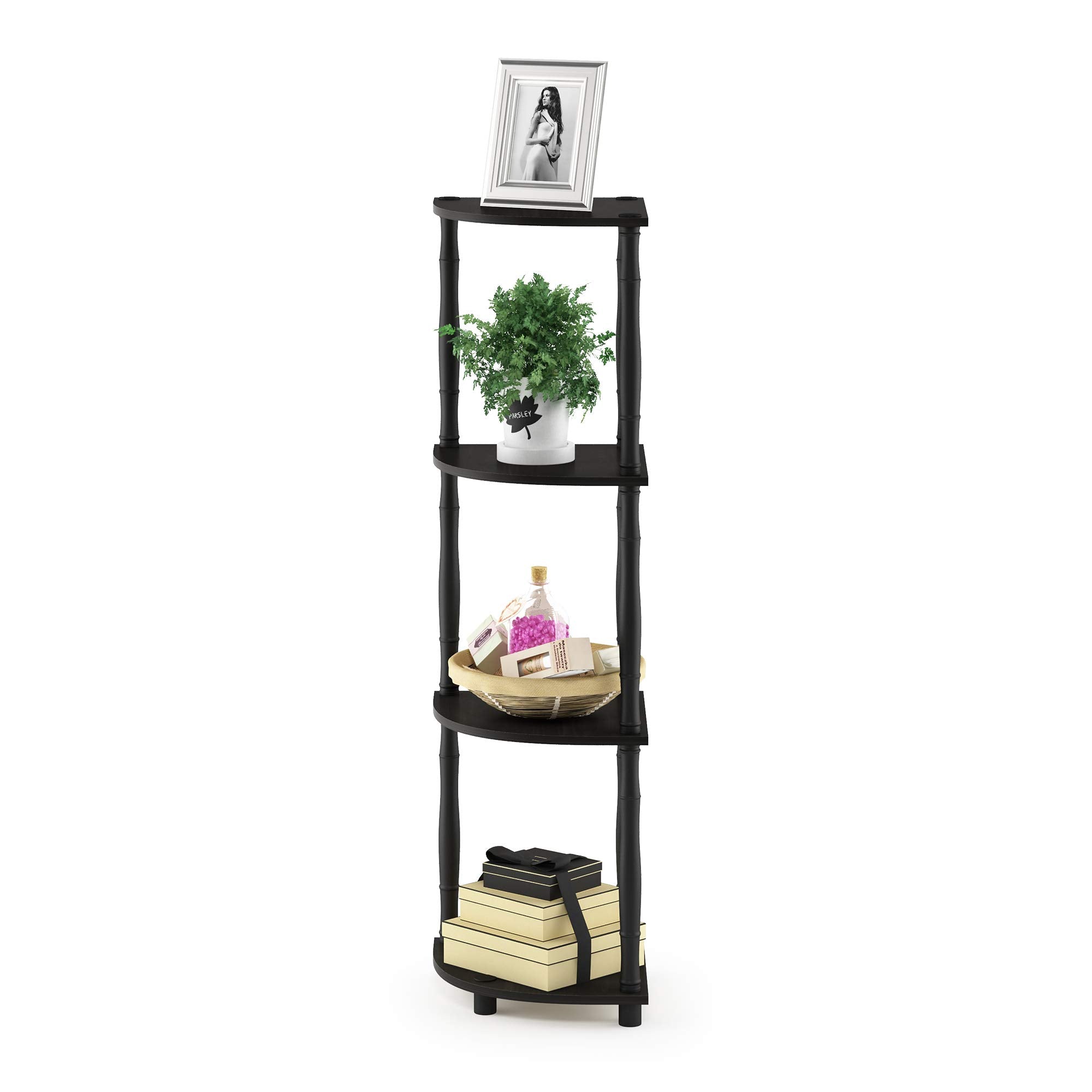 Furinno Turn-N-Tube 4-Tier Corner Display Rack Multipurpose Shelving Unit with Classic Tubes, Espresso,Black, 18114EX,BK, Espresso,Black Classic Tube Espresso,Black 4-Tier Classic Tube