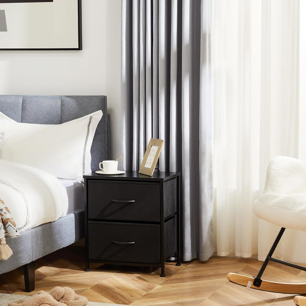 Set of 2 Small Nightstands with Fabric Drawers