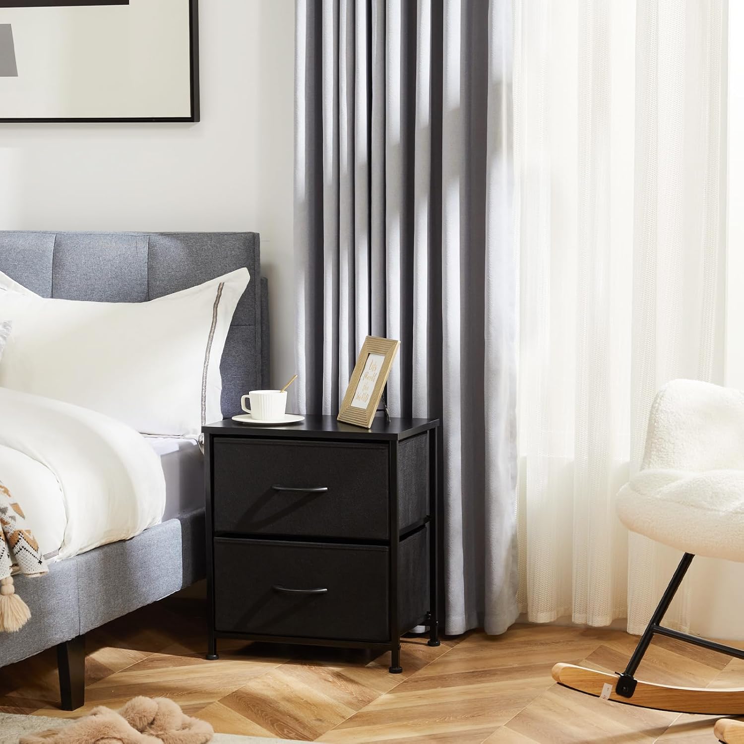 Set of 2 Small Nightstands with Fabric Drawers