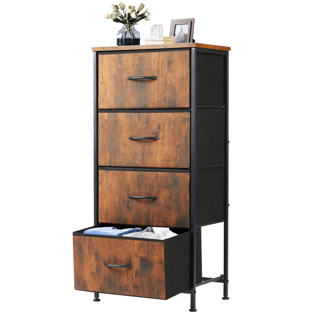 Nightstand with 5 Drawers and Fabric Bins