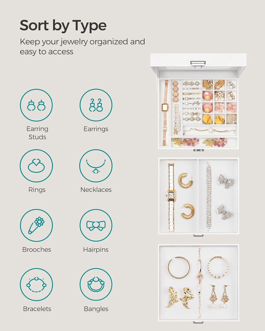 Lockable Jewelry Box with Glass Window