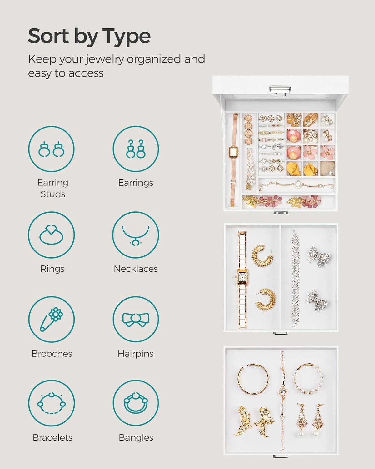 Lockable Jewelry Box with Glass Window