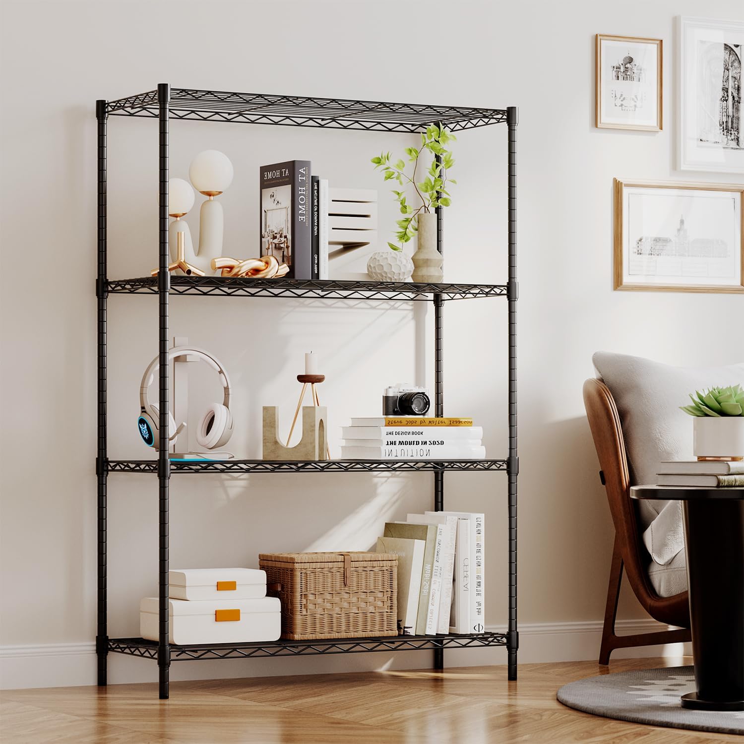 4-Tier Wire Storage Shelves 36x14x54 Black