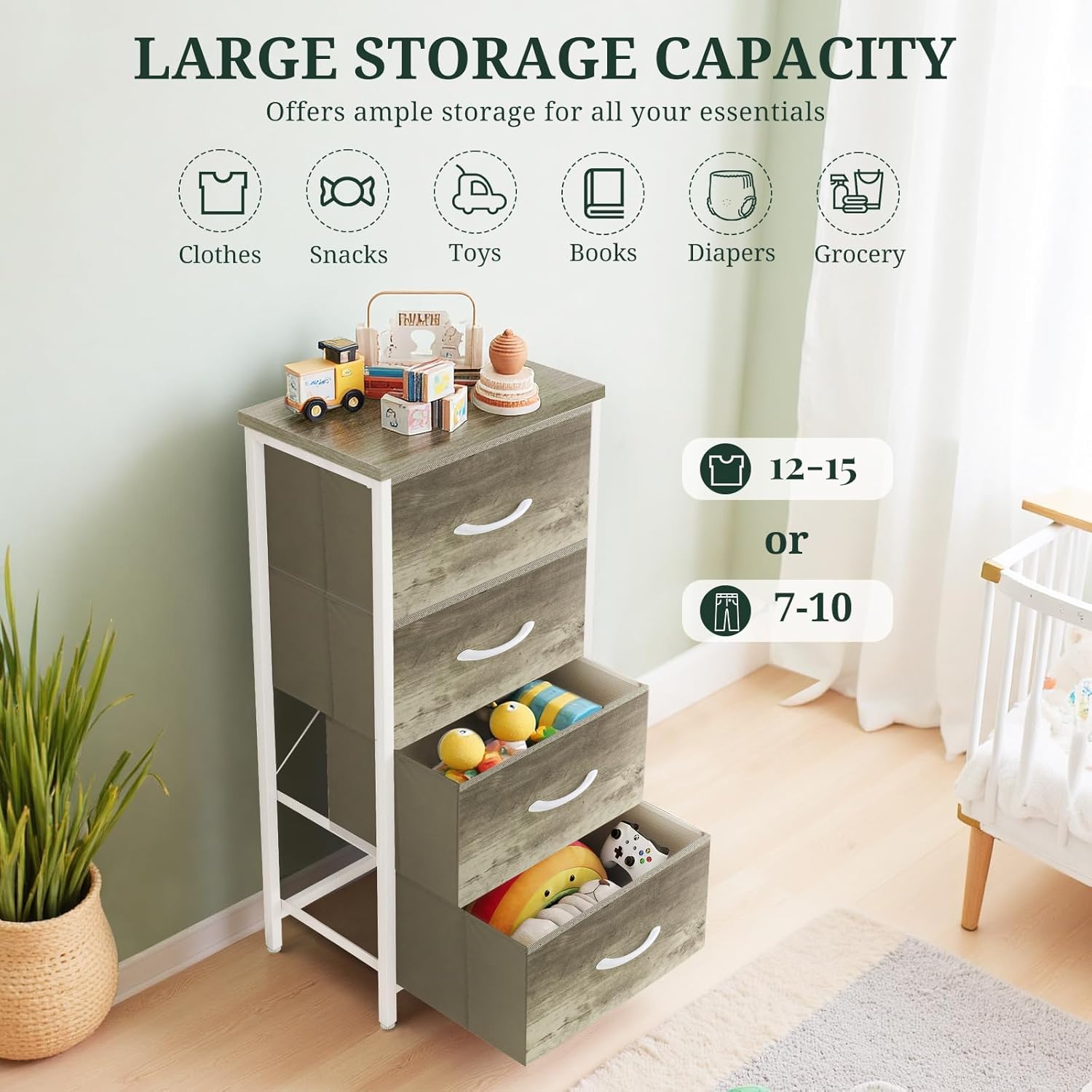 4-Drawer Nightstand Dresser with Wooden Top