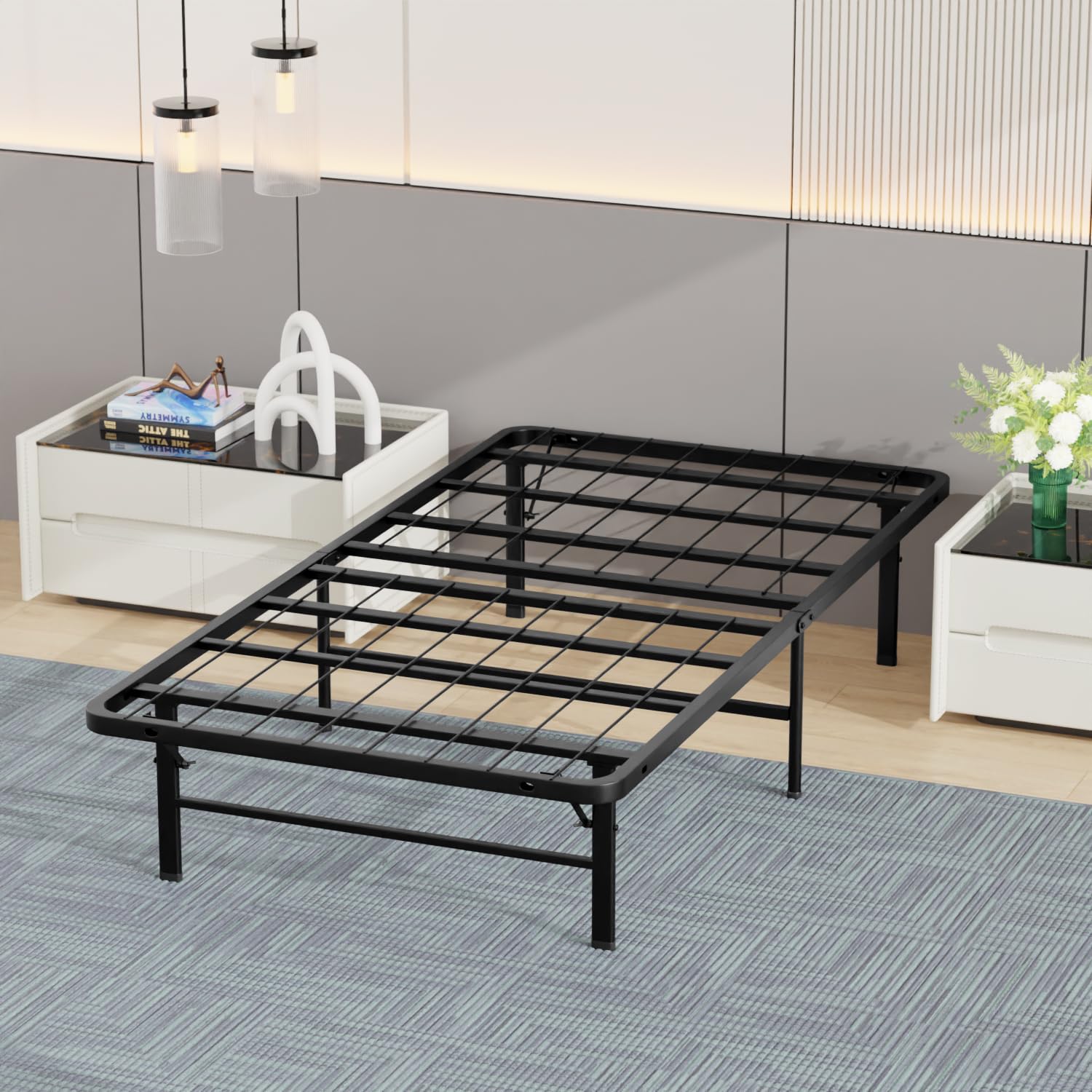 Twin Metal Bed Frame with Steel Slats
