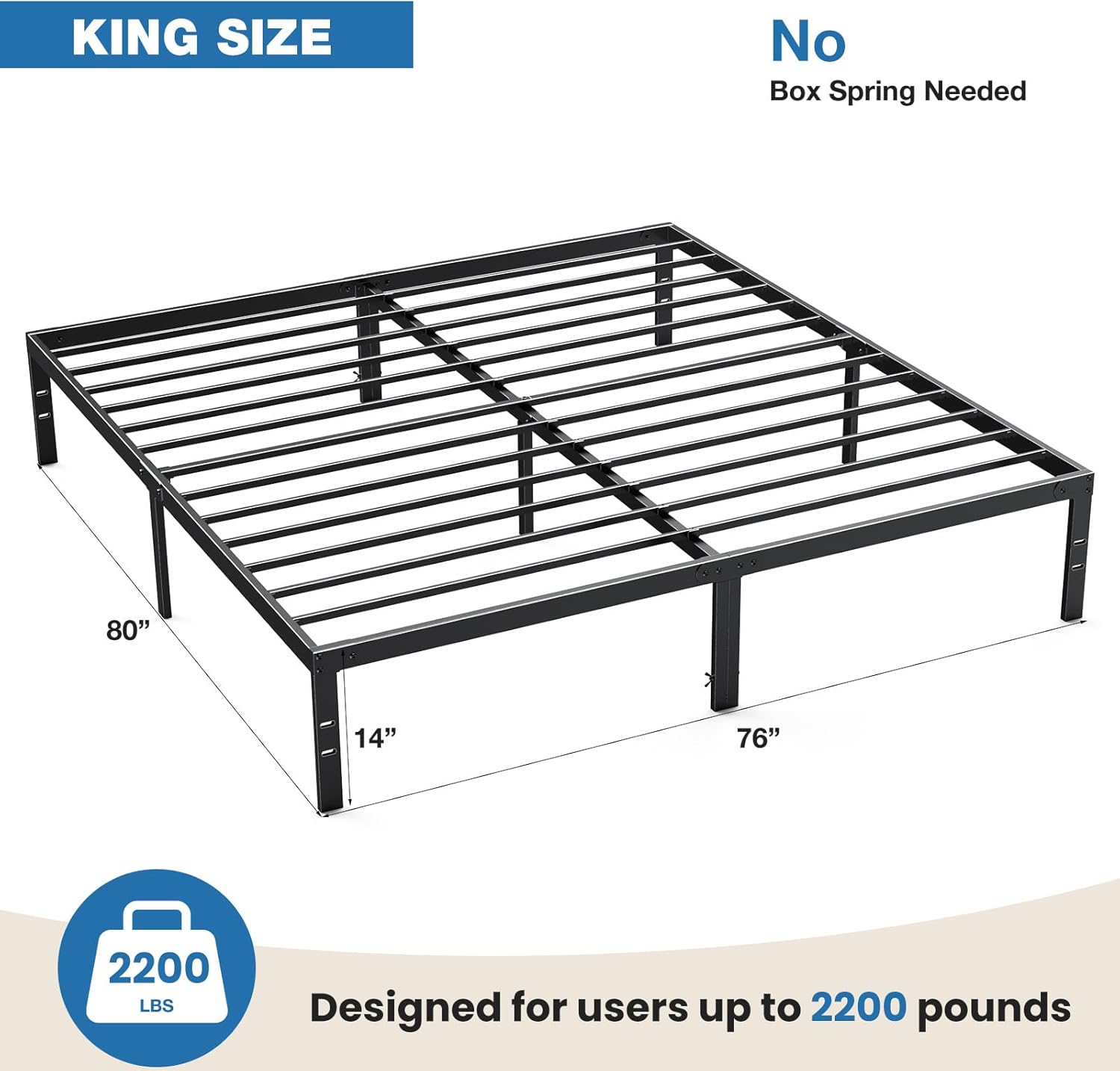 King Metal Bed Frame with Storage Space