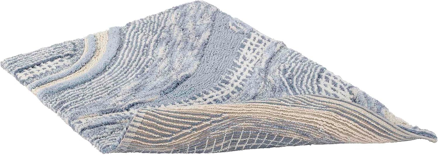 Cotton Bath Rug 20" x 30" Waves Blue