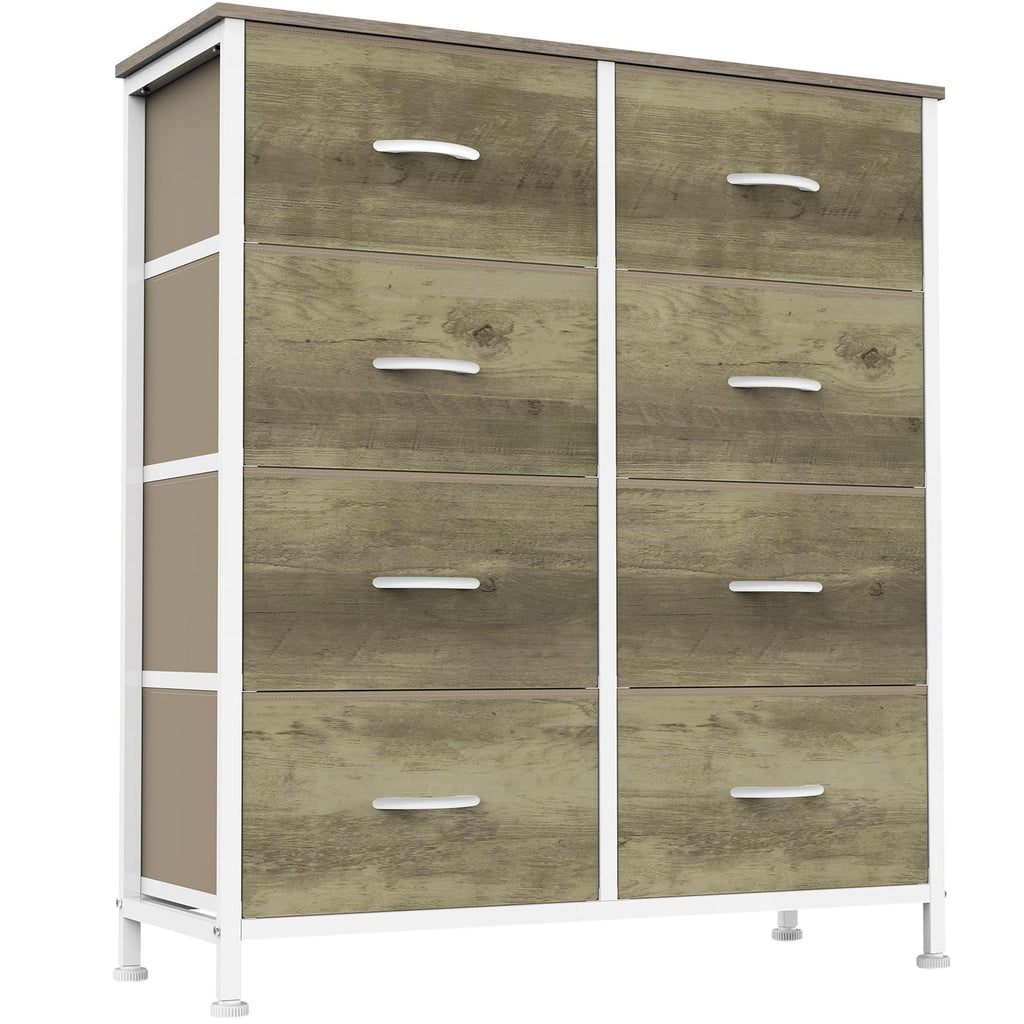 Large 8 Drawer Dresser with Metal Frame and Wooden Top