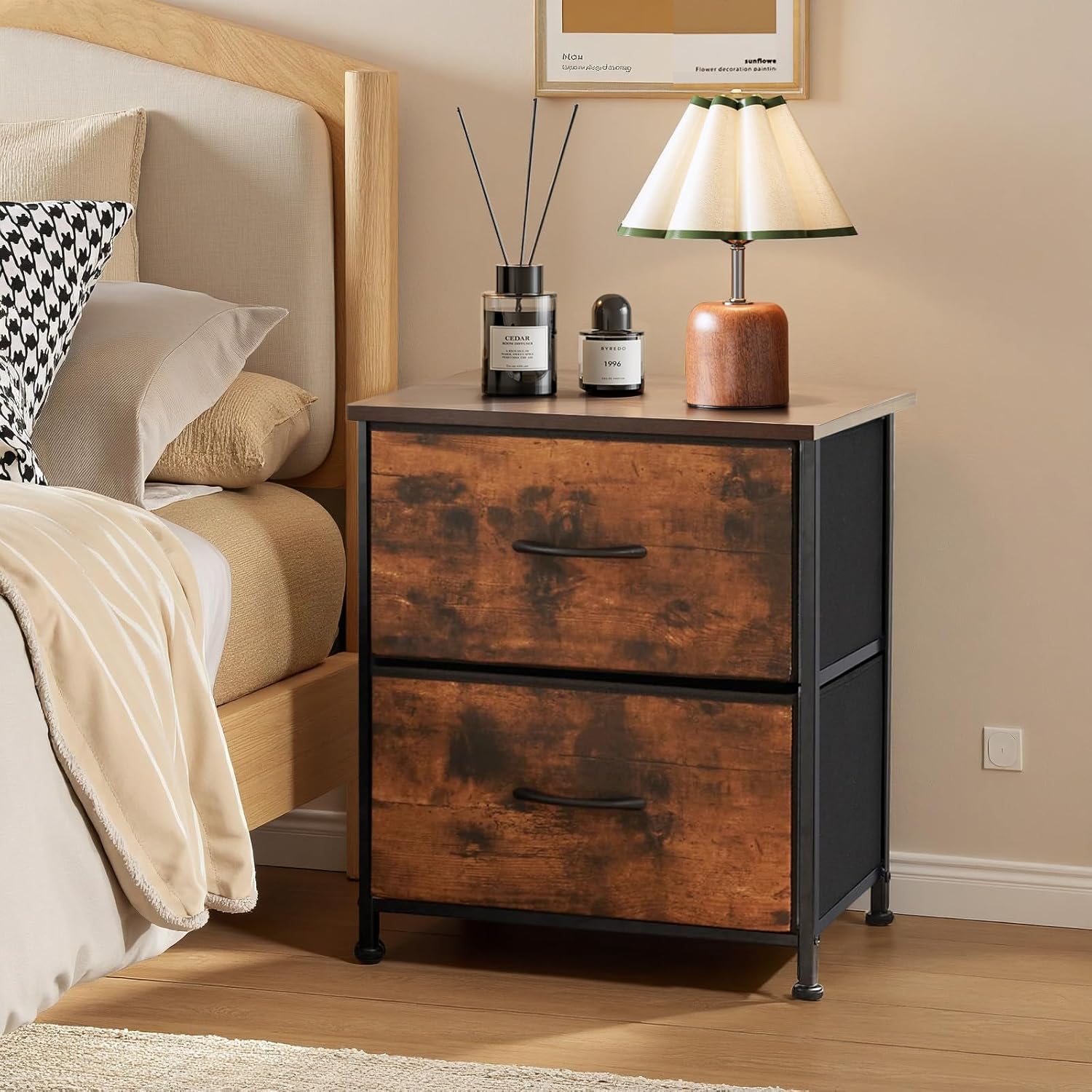 Small Nightstand with 2 Drawers 11.8"D x 18"W x 20"