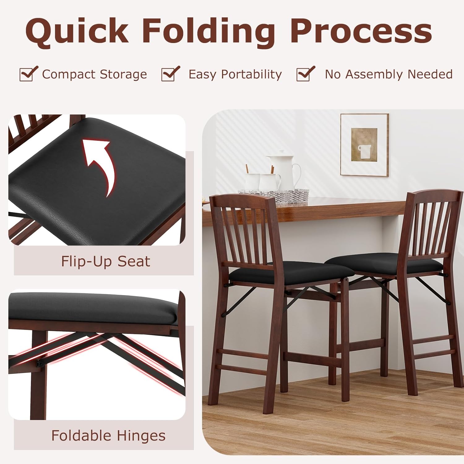 Set of 4 Folding Counter Height Bar Stools 24.5"