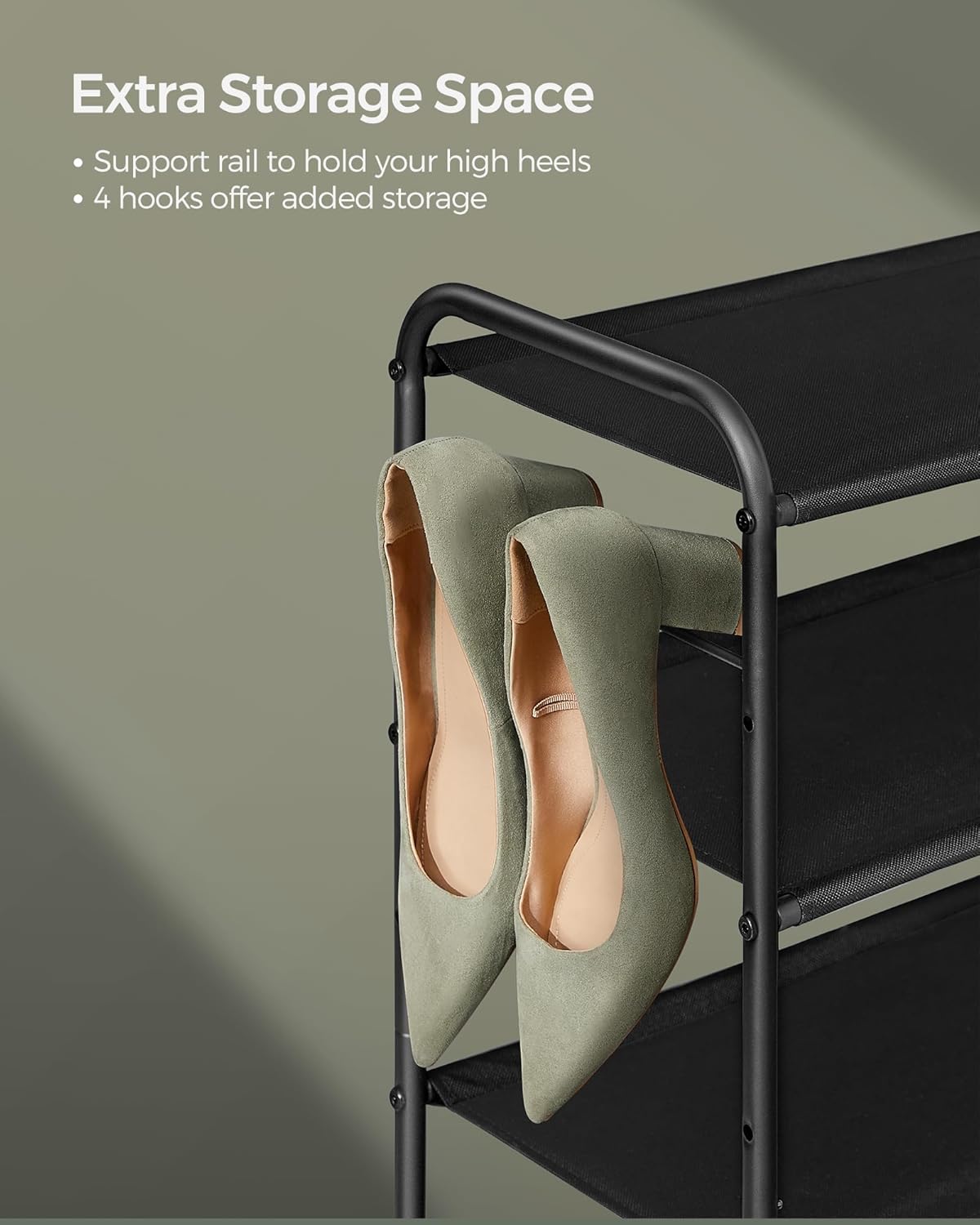 2-Tier Shoe Rack Organizer with Hooks