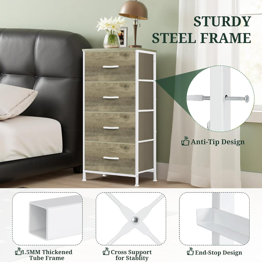 4-Drawer Nightstand Dresser with Wooden Top