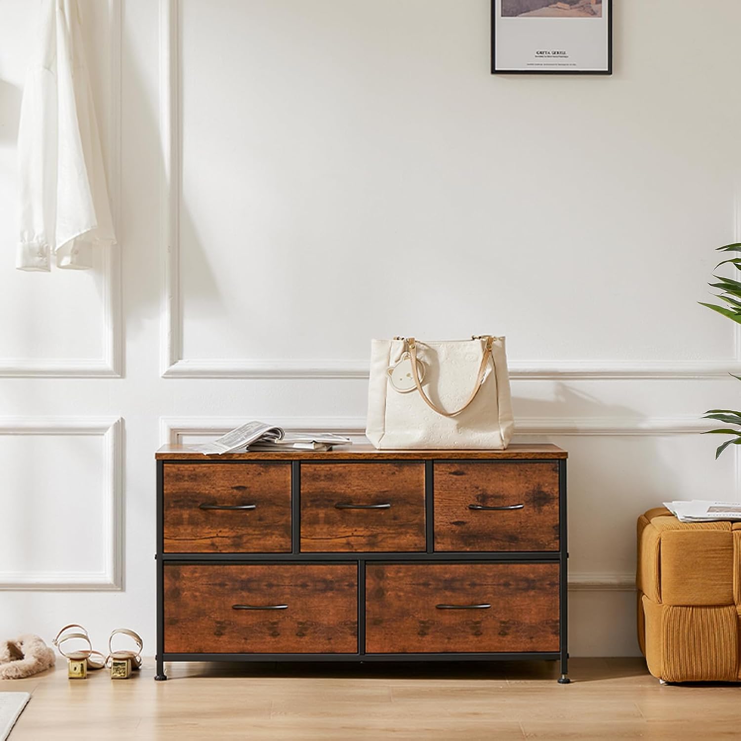 5 Drawer Dresser Nightstand 39.4"W