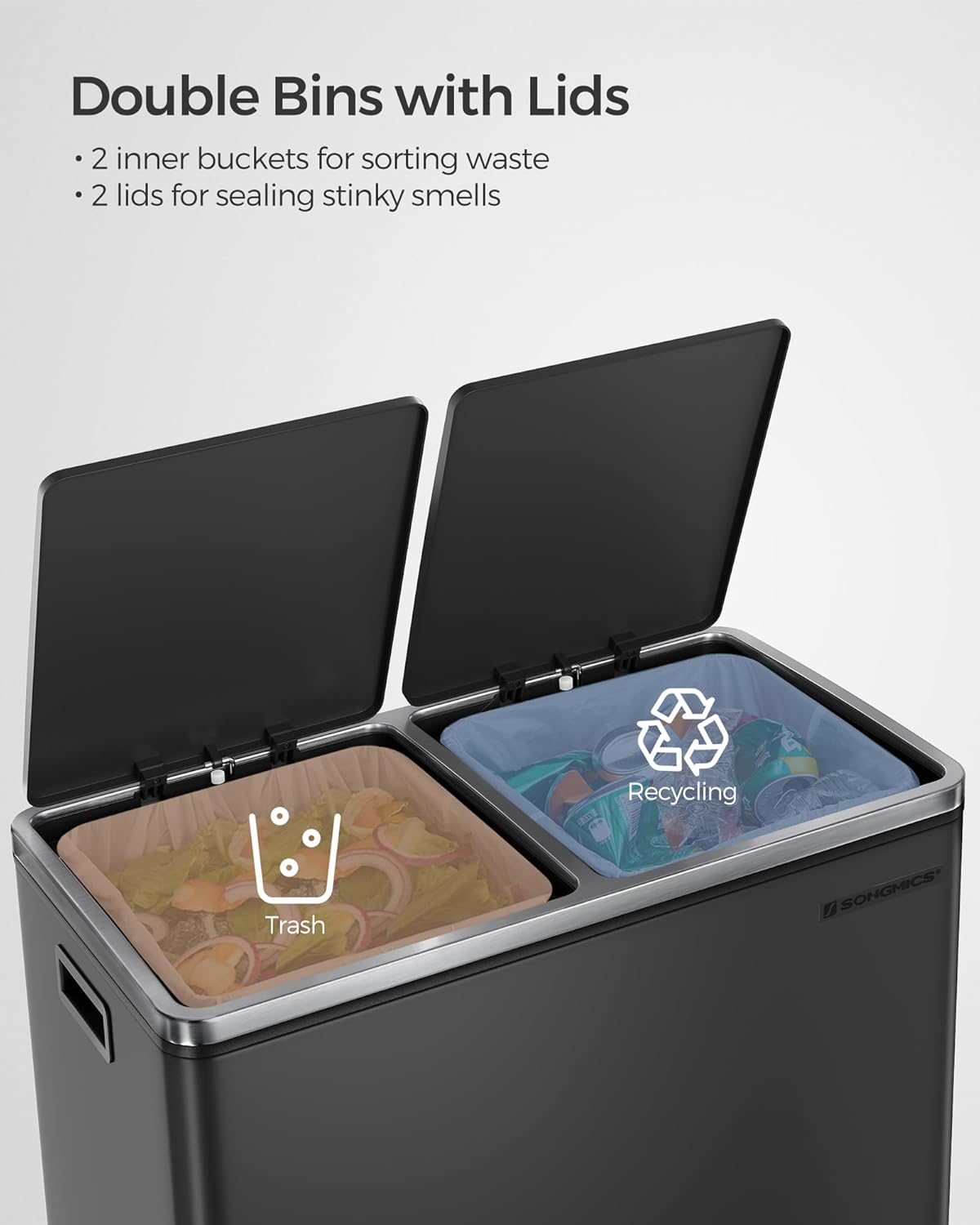 Airtight Kitchen Trash Can with 2 Compartments - 8 Gallon E