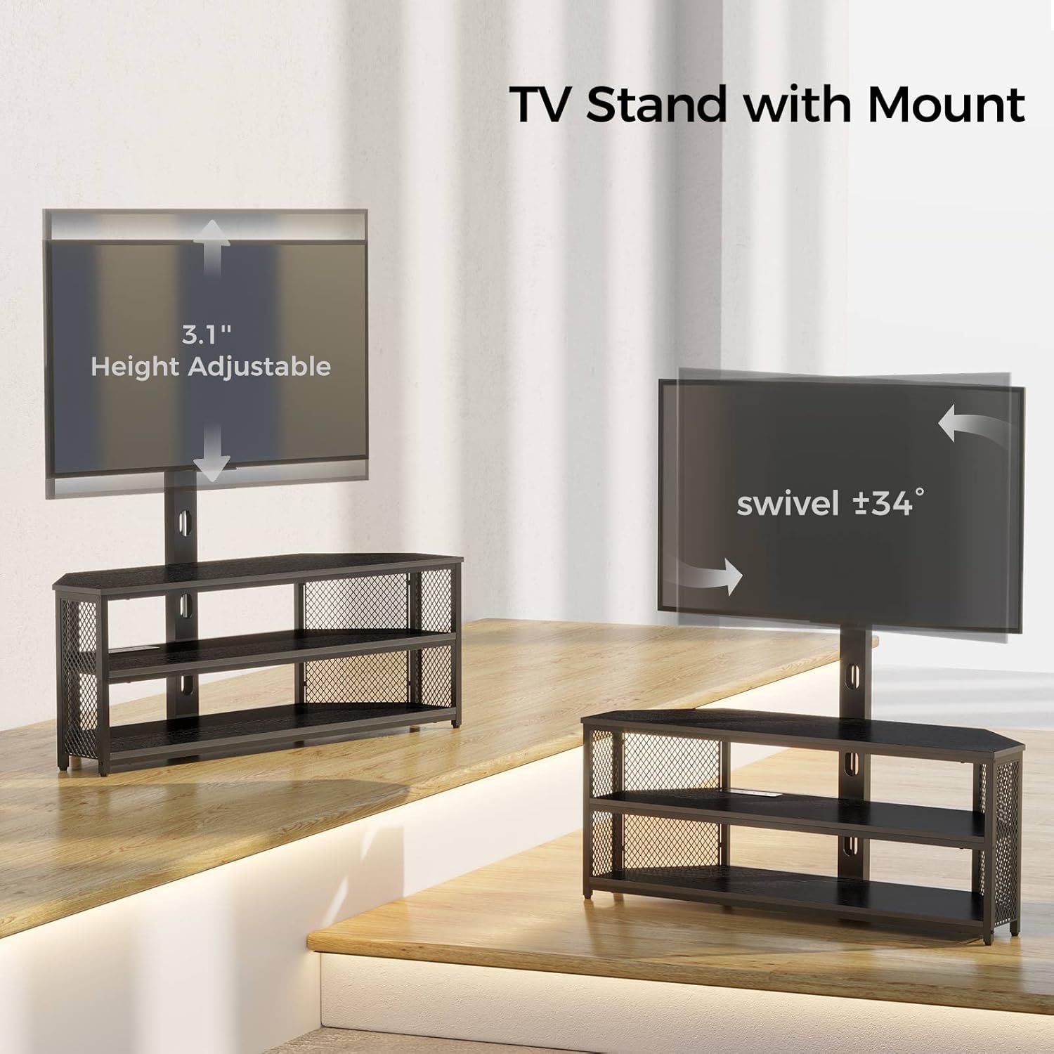 Rolanstar TV Stand with Swivel Mount & LED Lights for 32-70