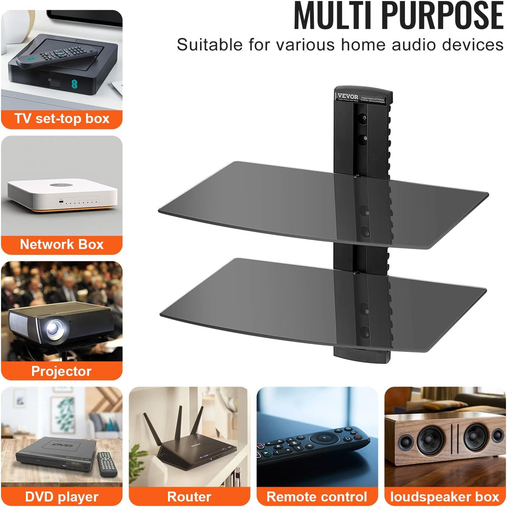 Glass Floating Shelves with Wall Mount - 3 Tiers