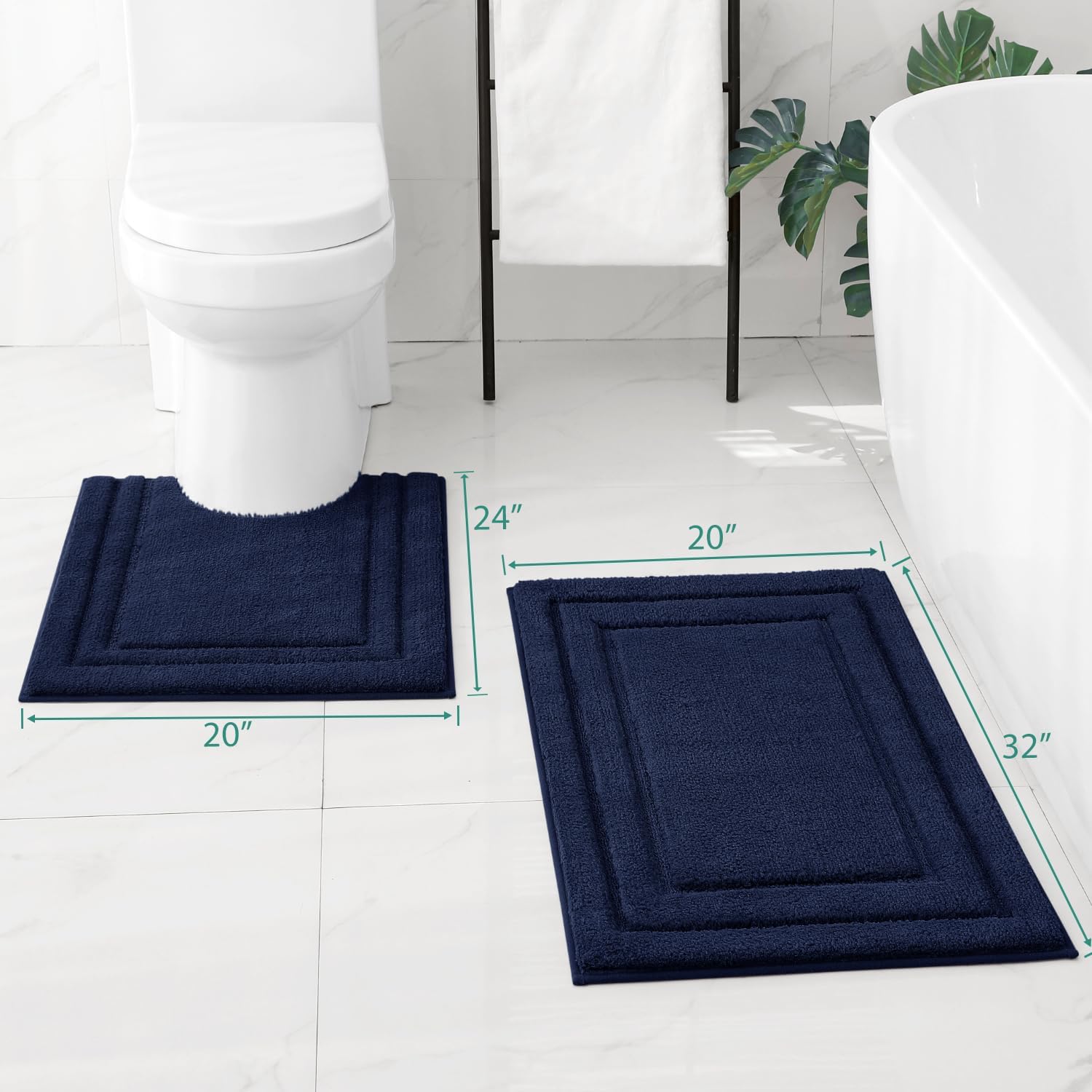 Navy Blue Bathroom Rug Set 20"x32" + U20"x24"