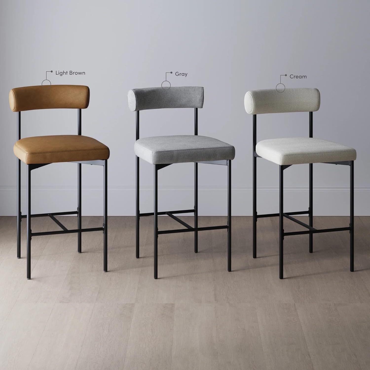 Set of 2 Brown Counter Height Barstools with Metal Legs