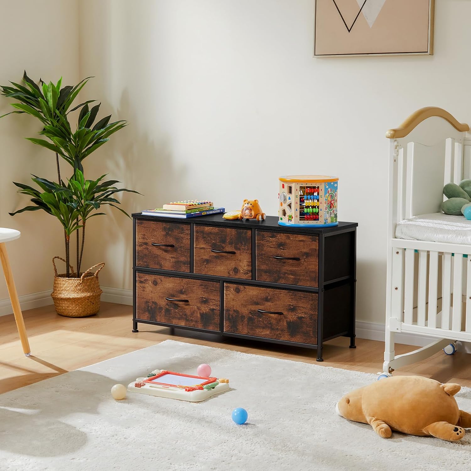 Black Fabric 5-Drawer Dresser