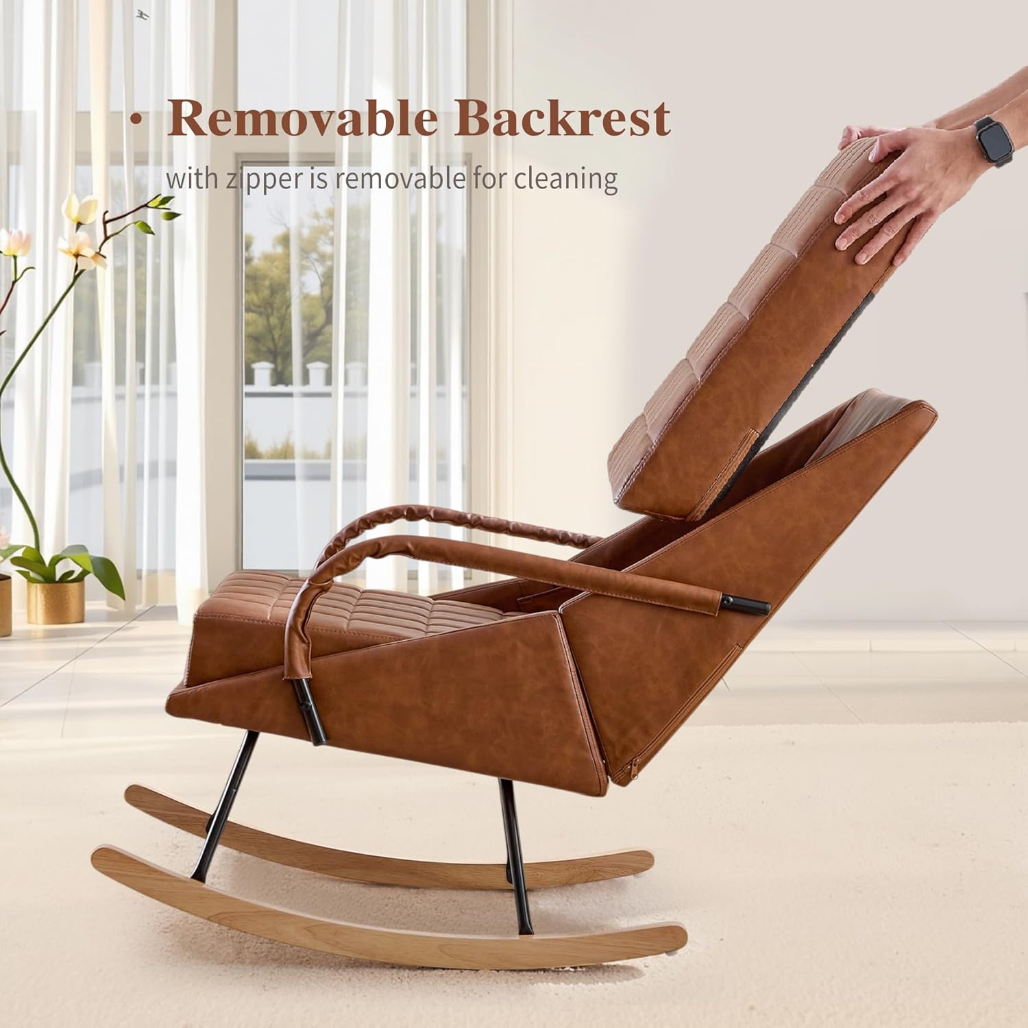Brown Oversize Leather Rocking Chair