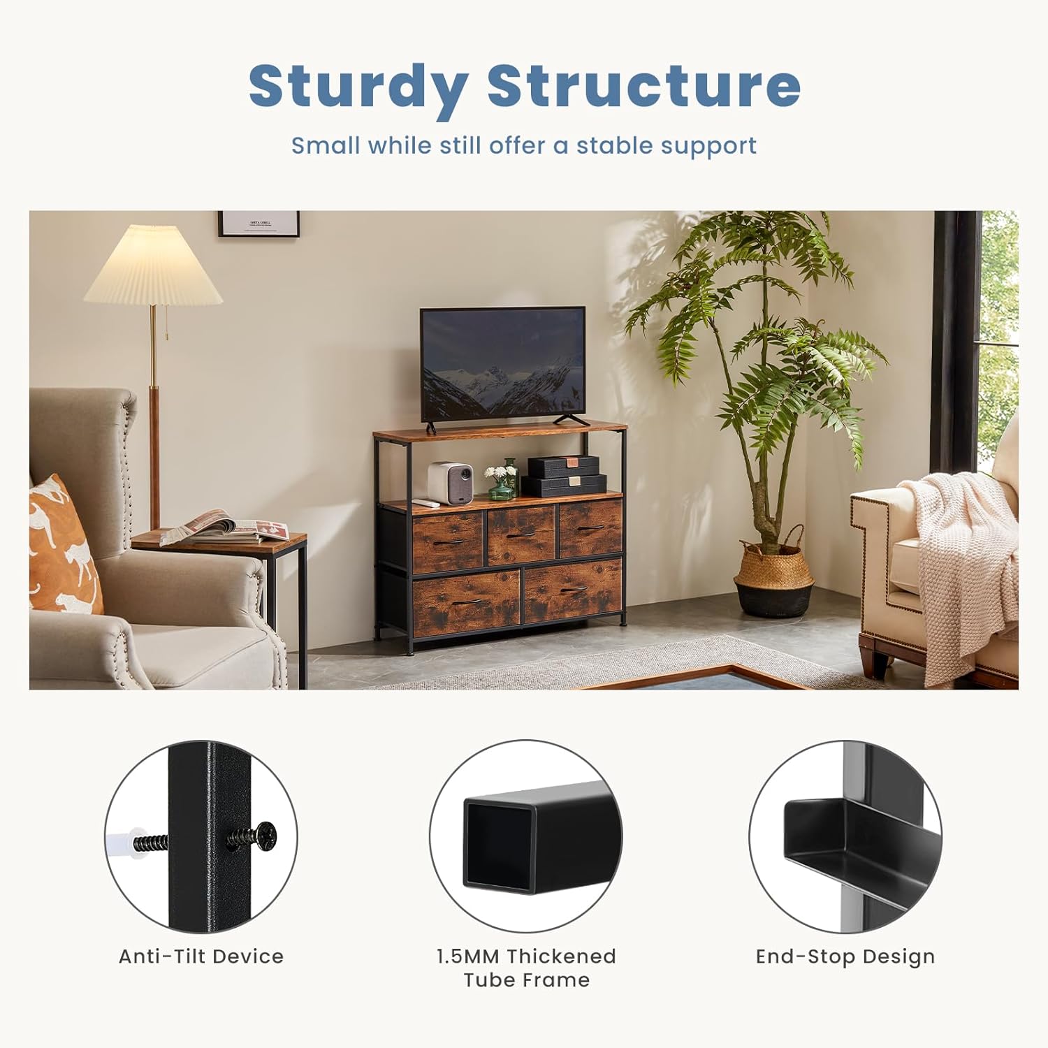 TV Stand with 5 Fabric Drawers for 45" TV