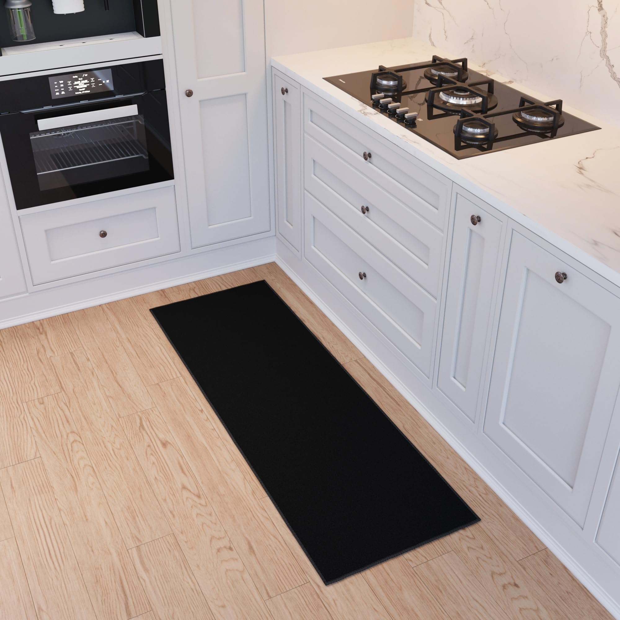 Ottomanson Hallway Runner Rug 20" x 59" Non Slip Solid Area Rugs Easy to Clean Laundry Rug Runner Durable & Pet Friendly Floor Carpet Runners for Hallways Entryway Living Room Kitchen, Black Aoth Black Solid 1'8" x 4'11" (Runner)