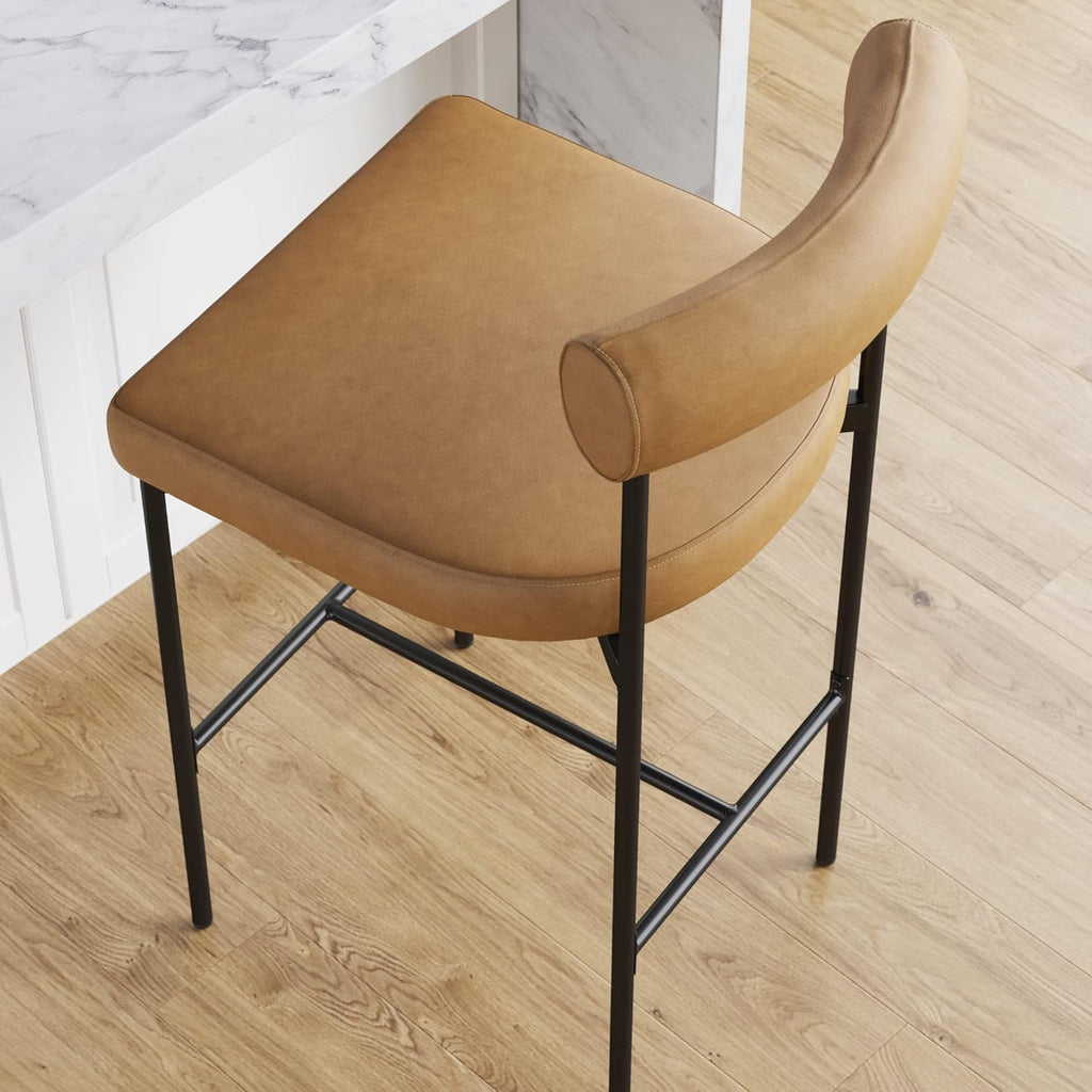 Set of 2 Brown Counter Height Barstools with Metal Legs