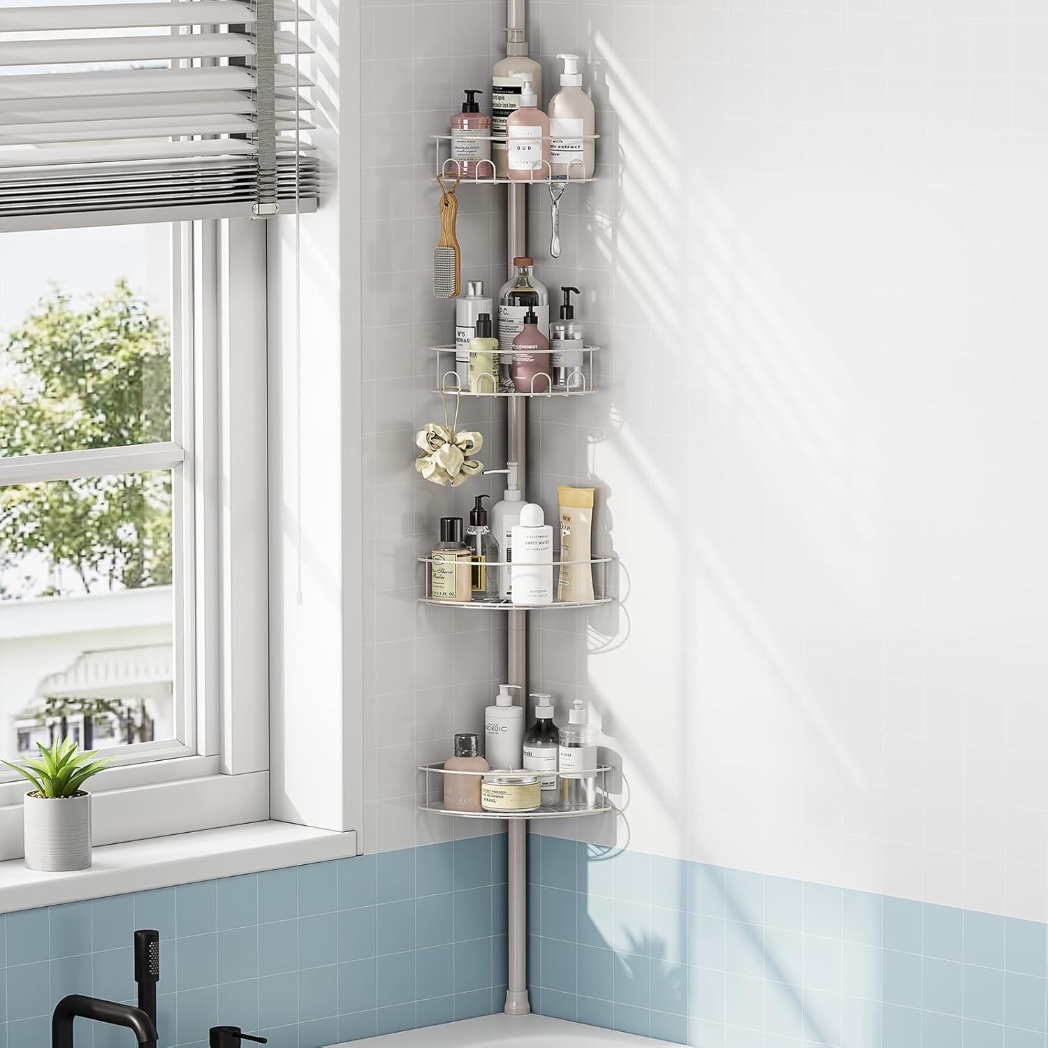 Adjustable Tension Pole Corner Shower Caddy