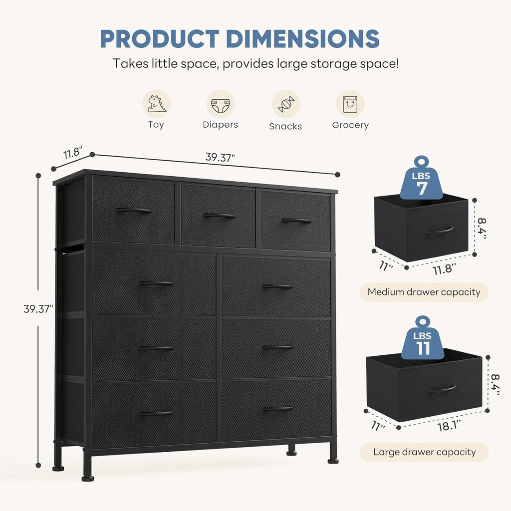 Dresser with 9 Fabric Drawers 39.4"W