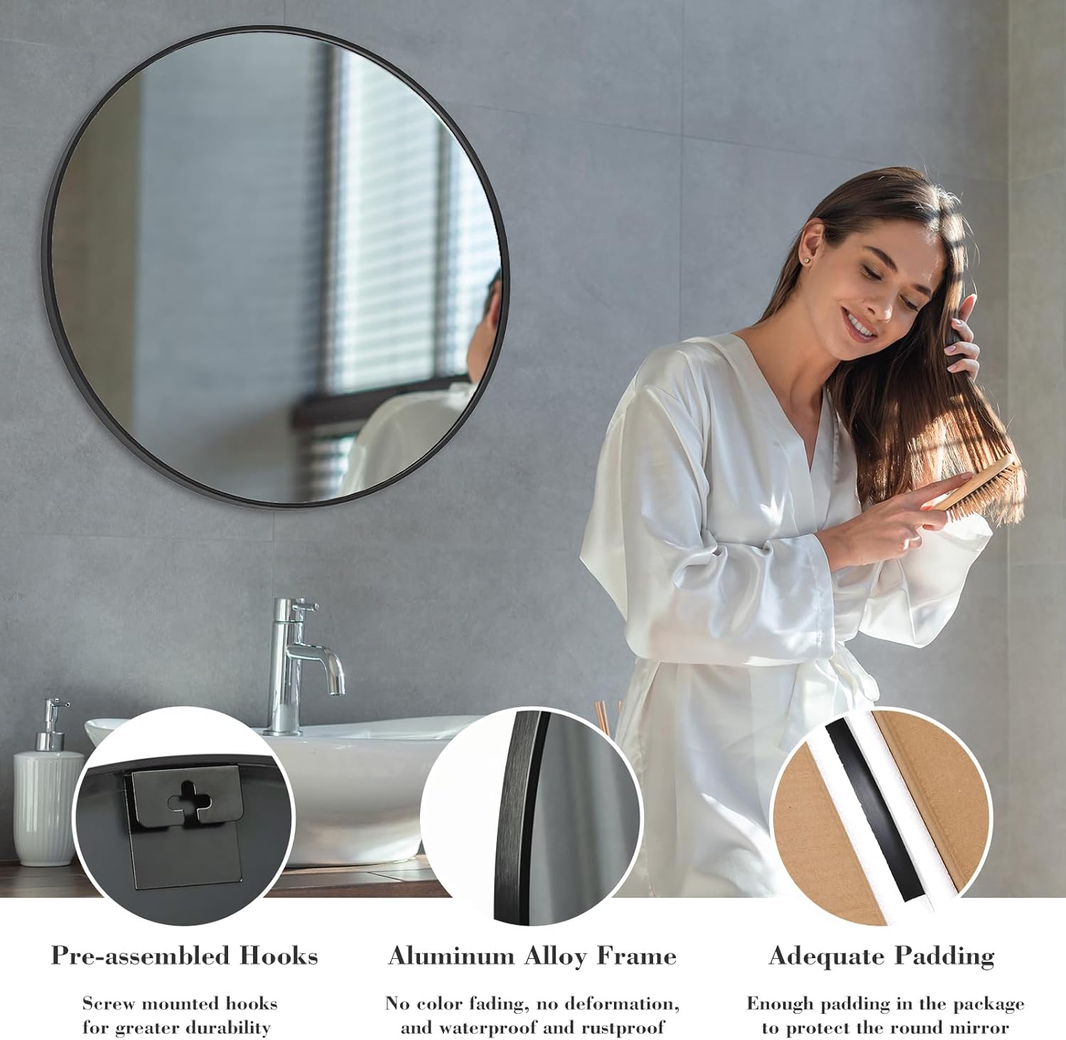 Black Round Wall Mirror 30"