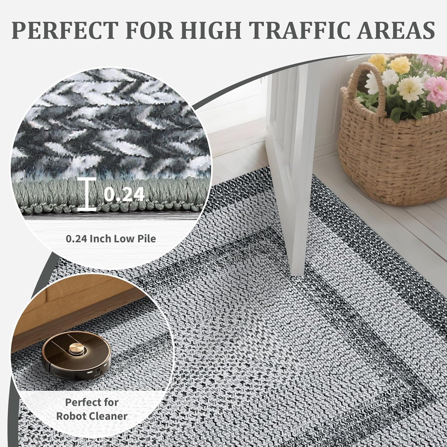 Printed 2x6 Runner Rug with Braided Pattern