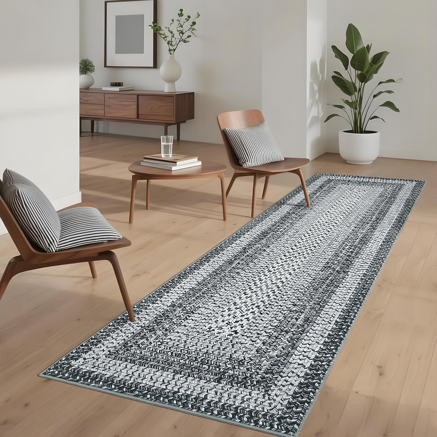Printed 2x6 Runner Rug with Braided Pattern