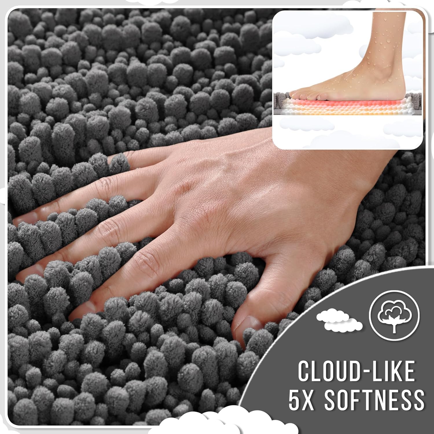 Large Dark Gray Bath Mat 36"x24"