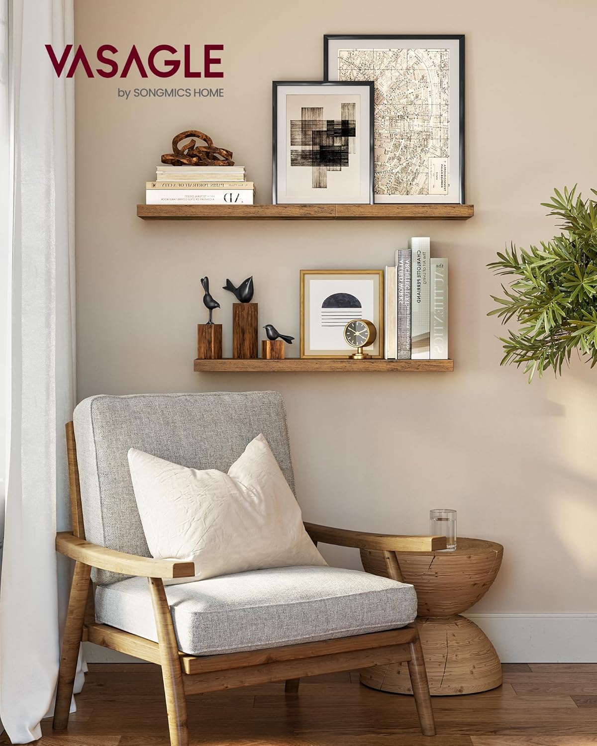Set of 2 Rustic Brown Floating Wall Shelves 8"x15.7"
