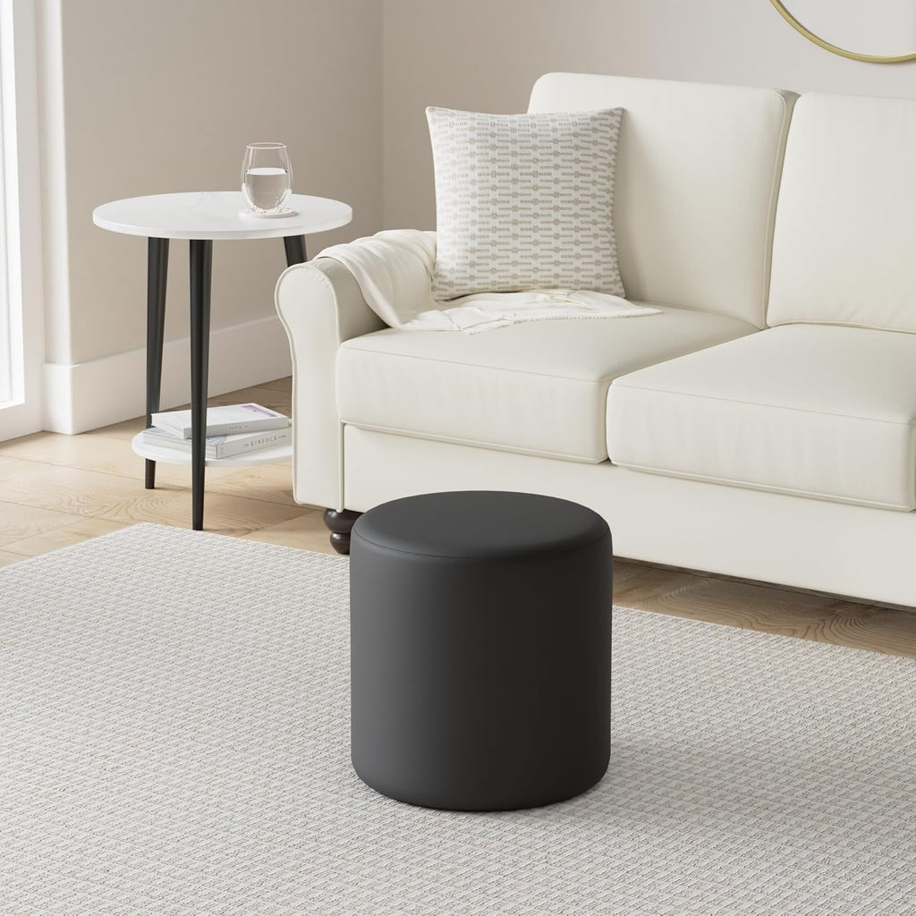 Round Ottoman Pouf with Wooden Frame