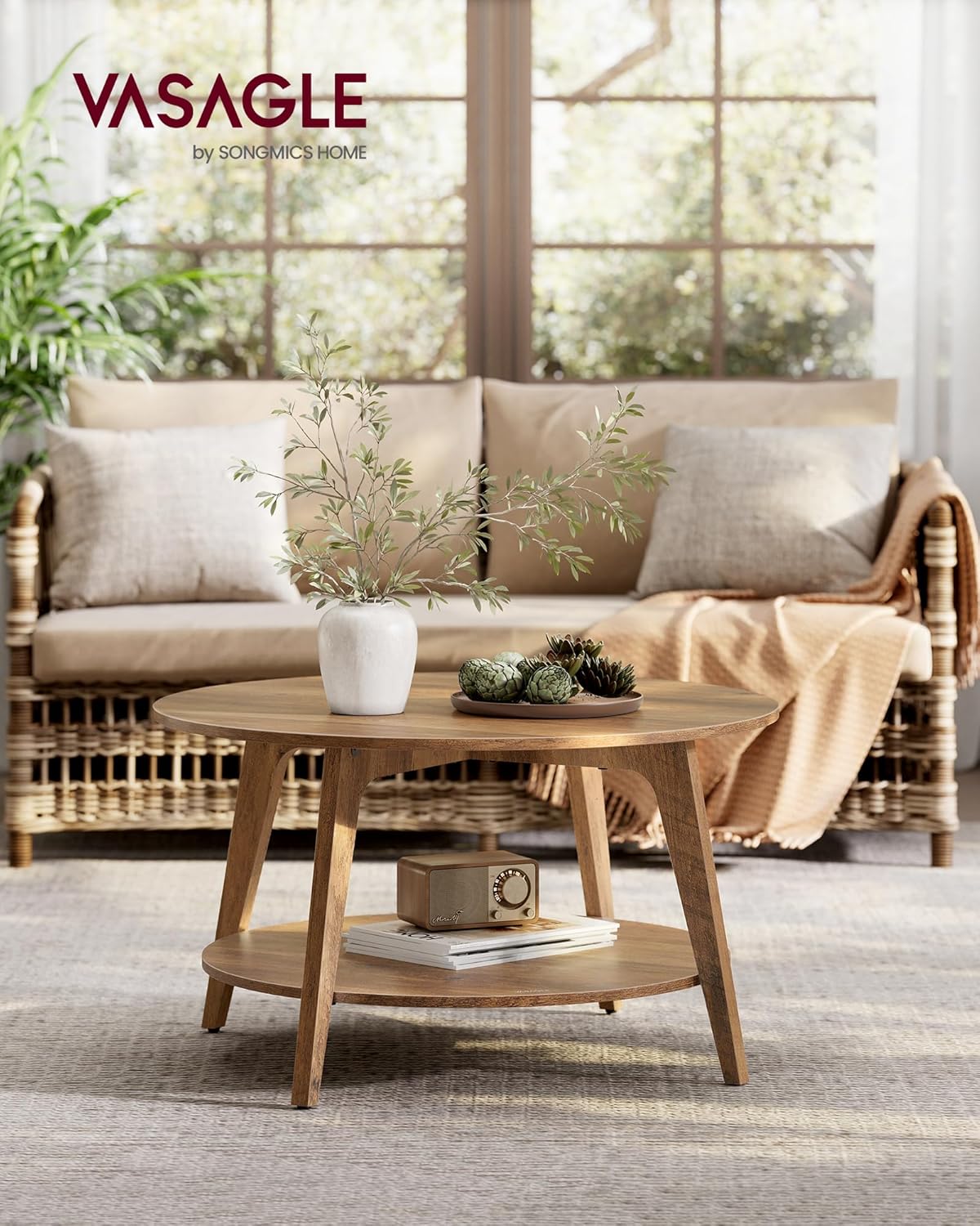 Round Coffee Table with Storage 31.5" Diameter