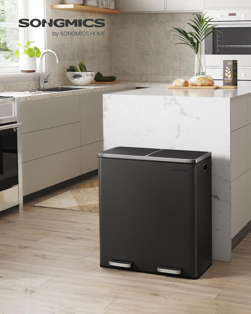 Airtight Kitchen Trash Can with 2 Compartments - 8 Gallon E