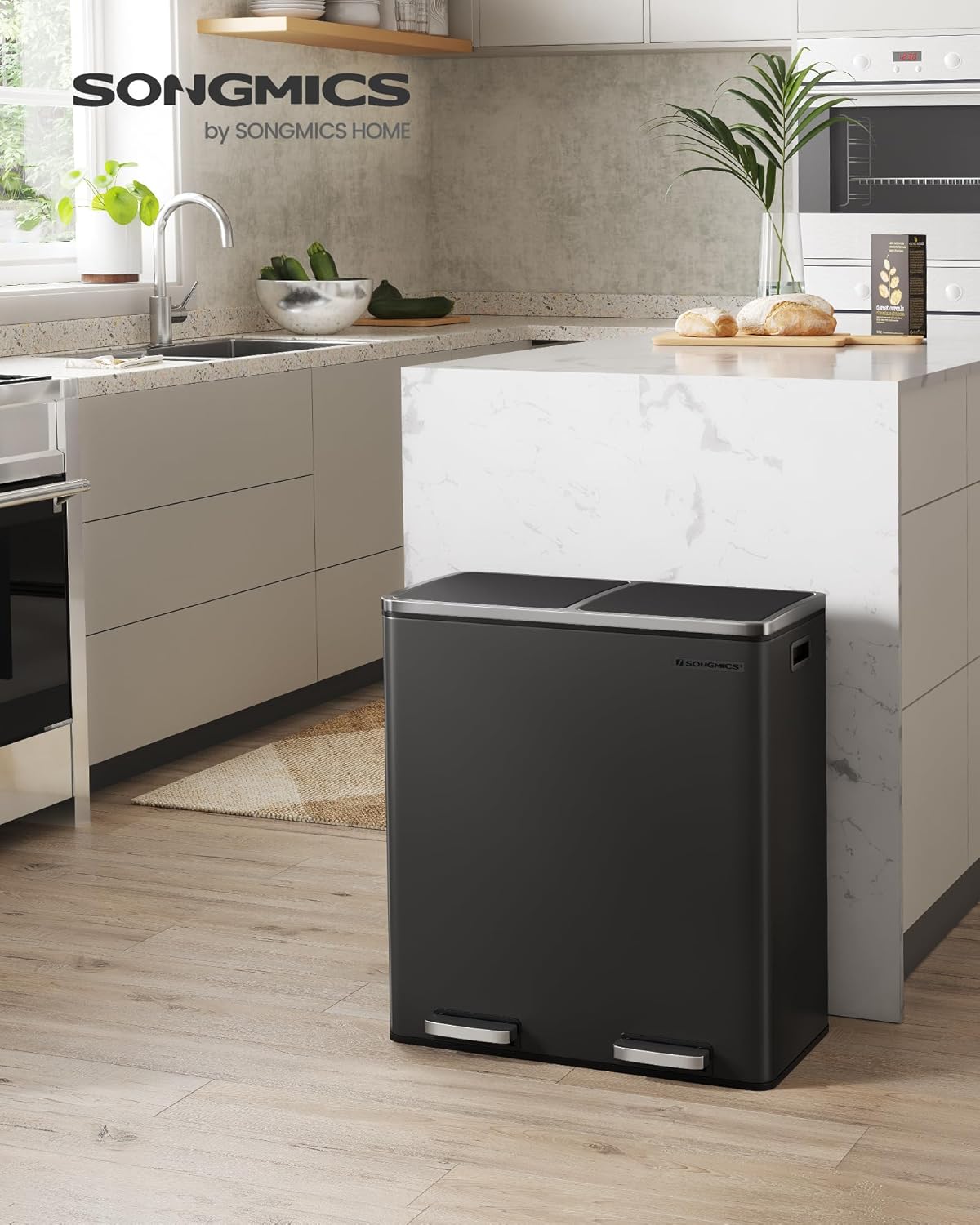 Airtight Kitchen Trash Can with 2 Compartments - 8 Gallon E