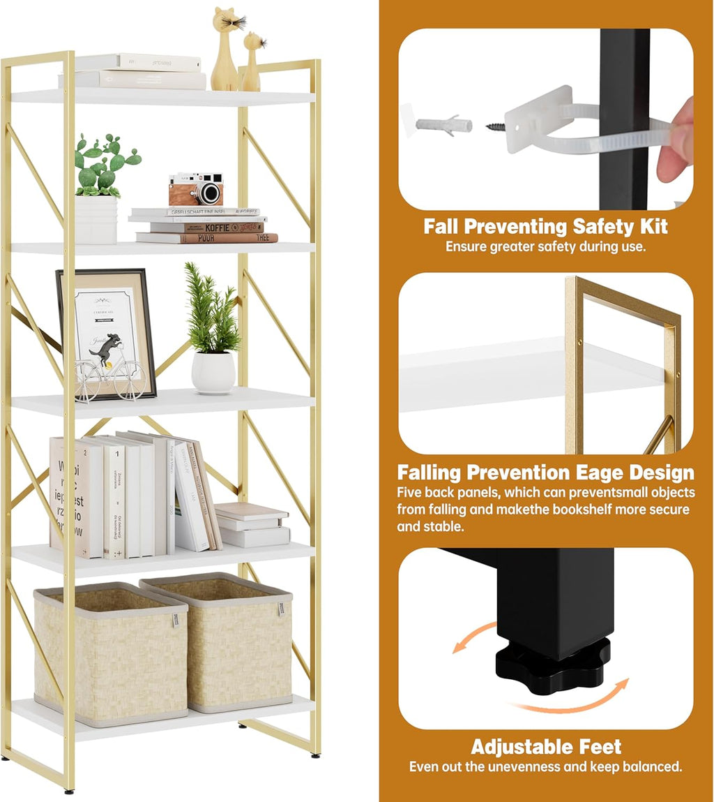 5-Tier Rustic Brown Bookshelf