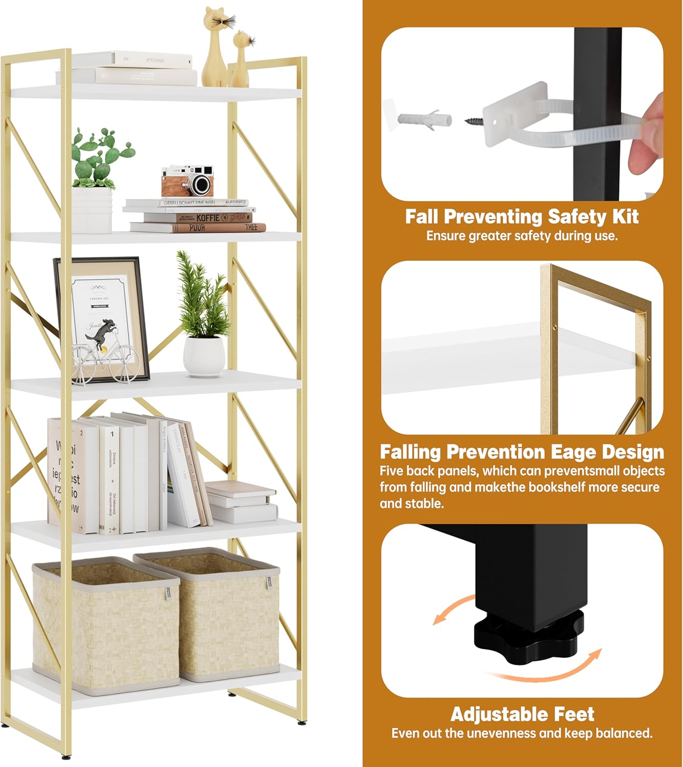 5-Tier Rustic Brown Bookshelf