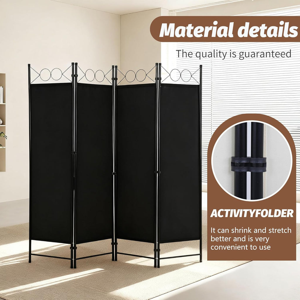 4 Panel Room Divider 6FT - Coal Black