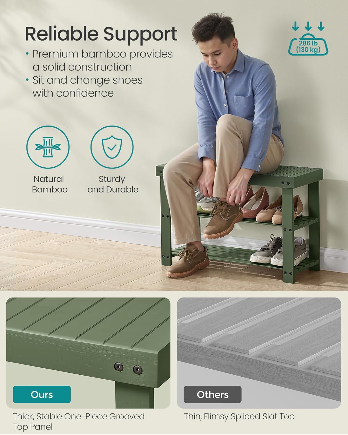 Bamboo Shoe Rack Bench 3-Tier 27.6" Wide