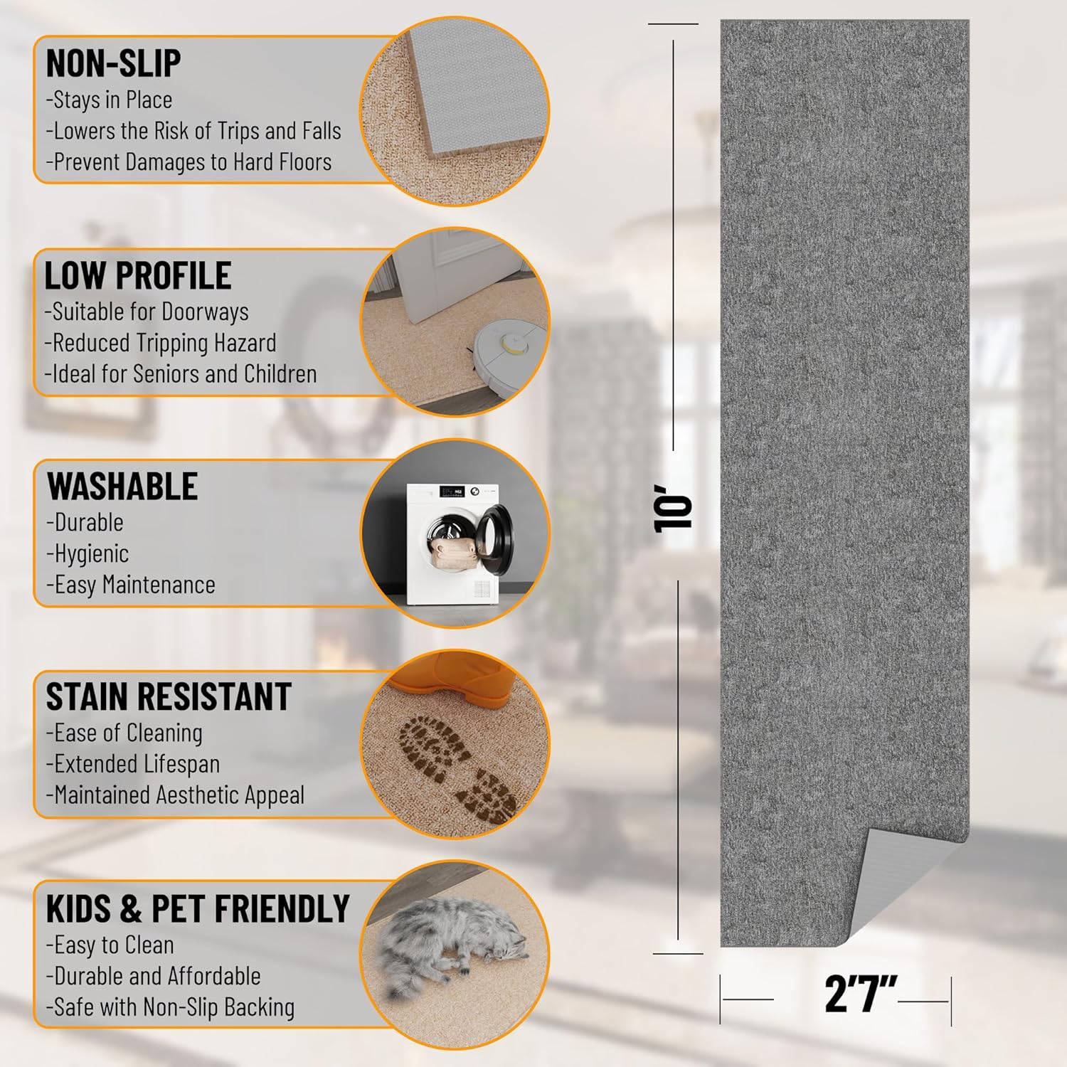 2'7" x 10' Gray Hallway Runner Rug