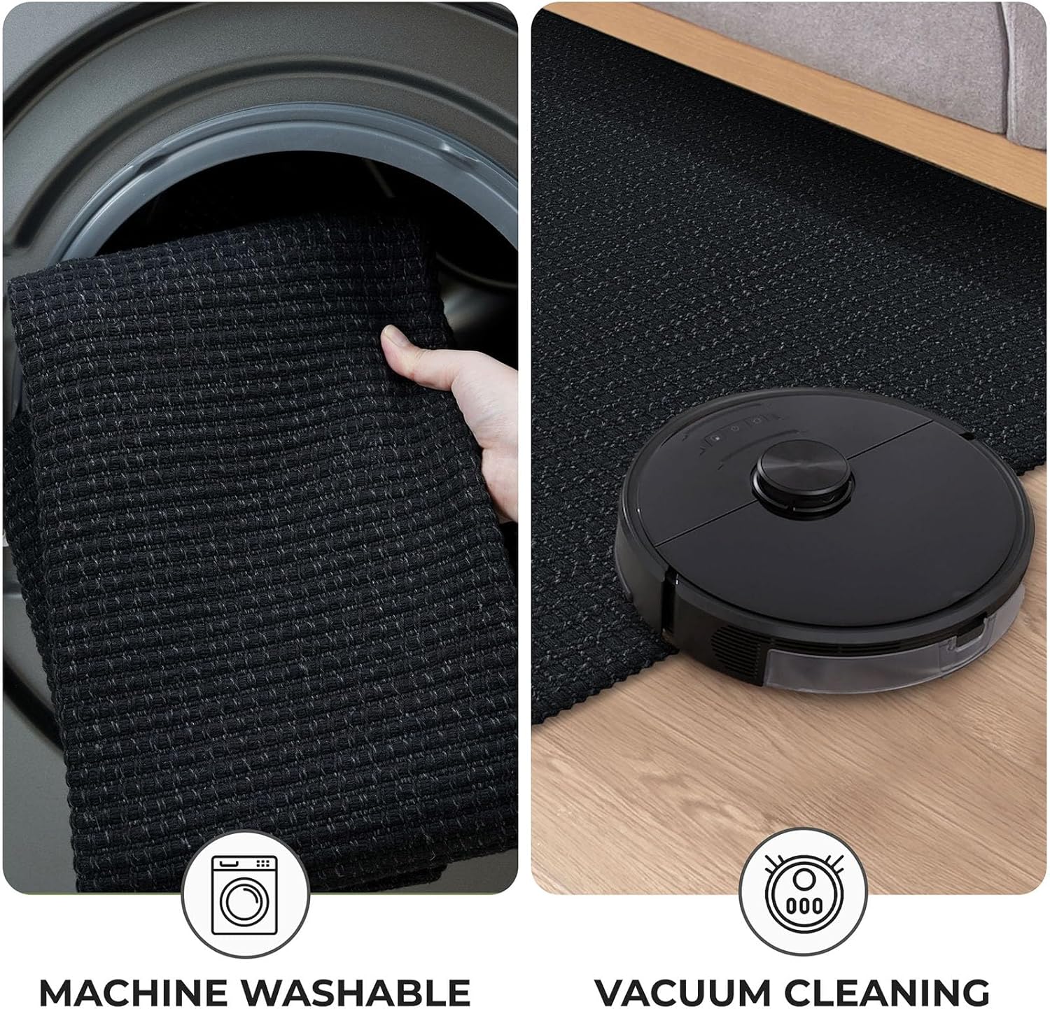 2x8 ft Washable Hallway Runner - Black/Dark Grey