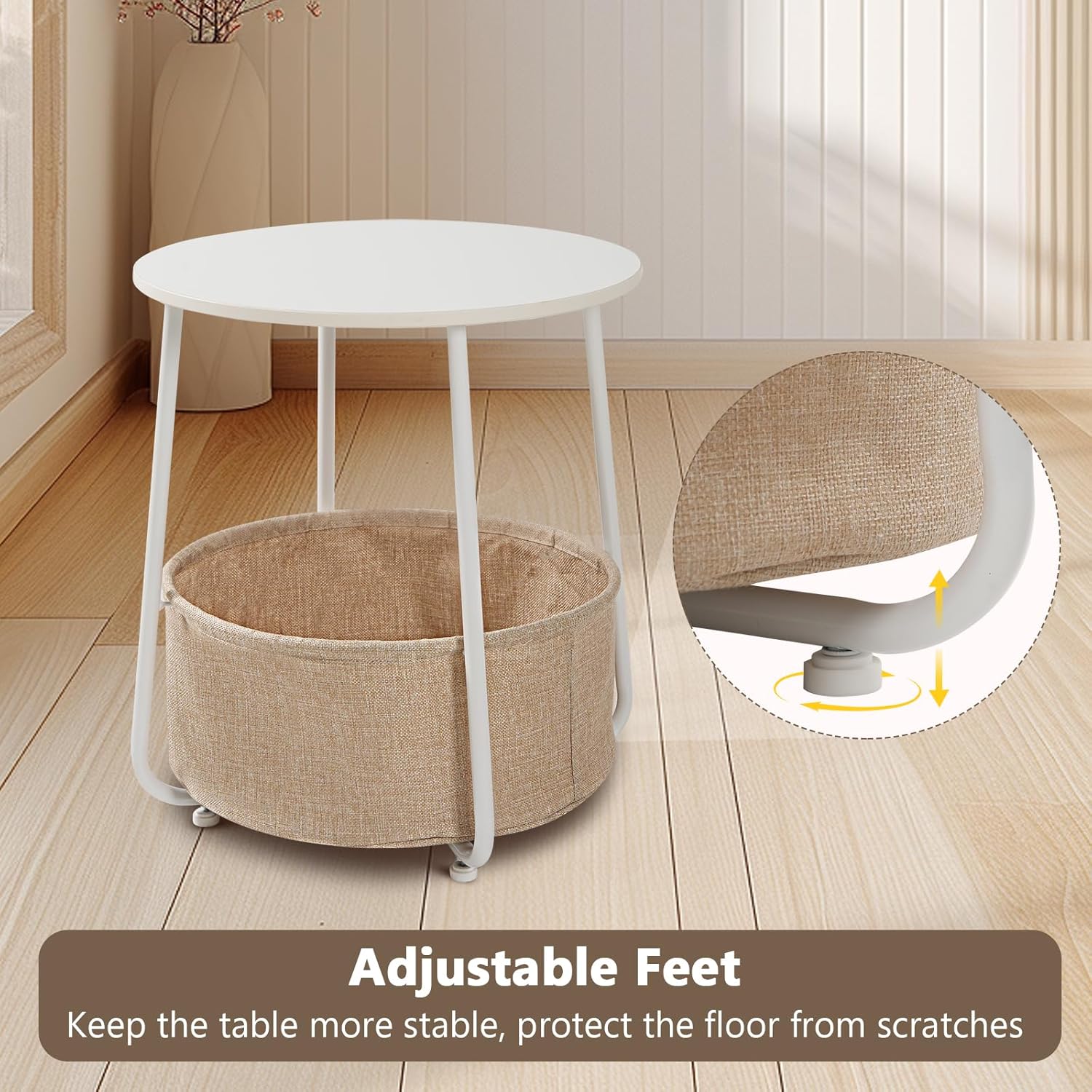 Small Round Side Table with Storage Basket