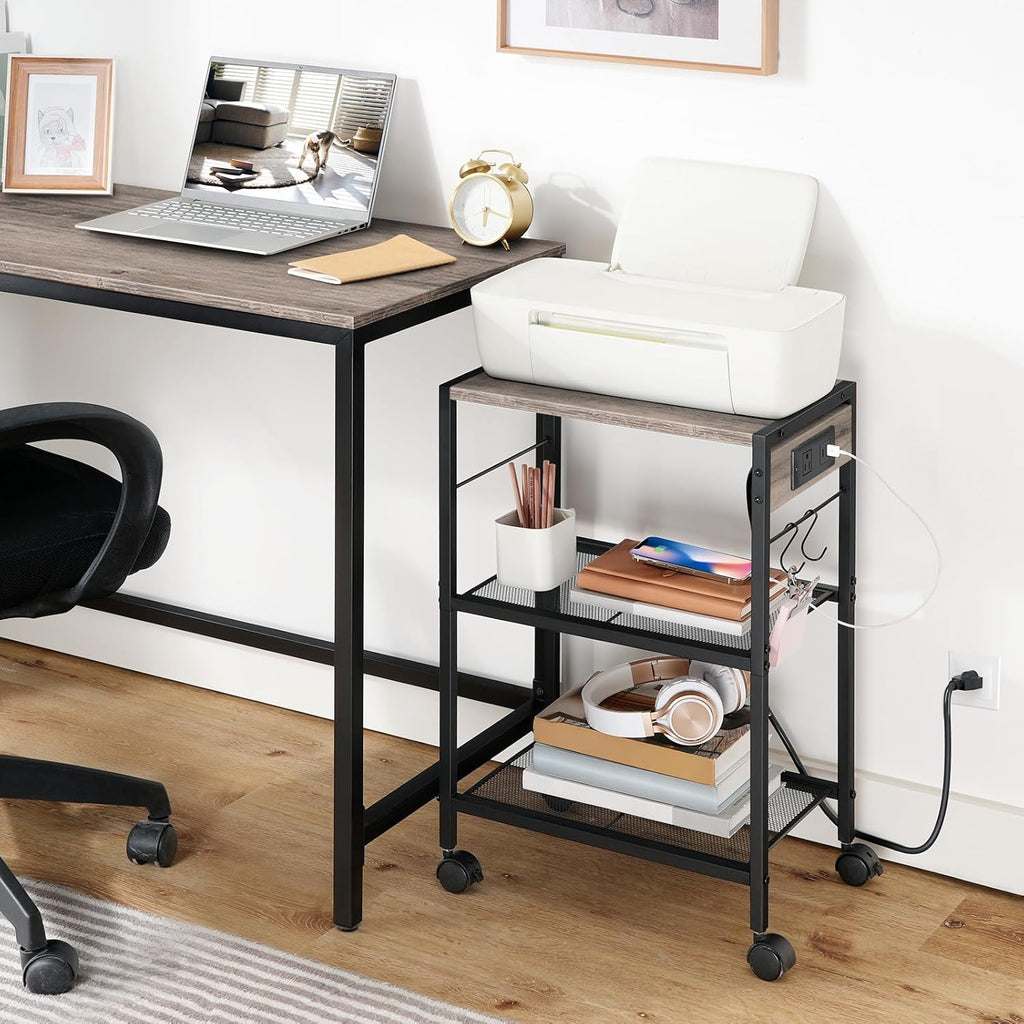 3-Tier Mobile Printer Stand with Power & USB Ports