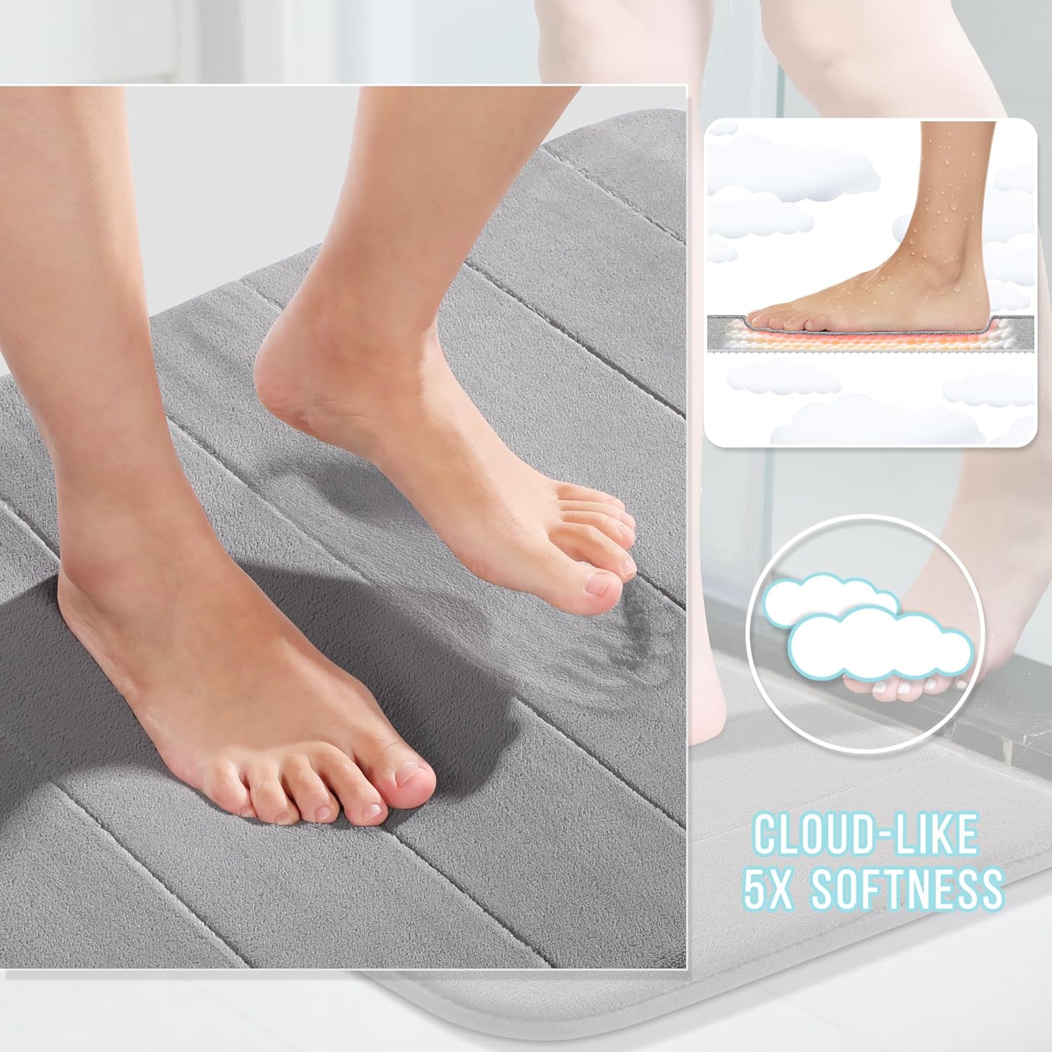 2-Piece Grey Bathroom Mat Set 17x24 & 24x20