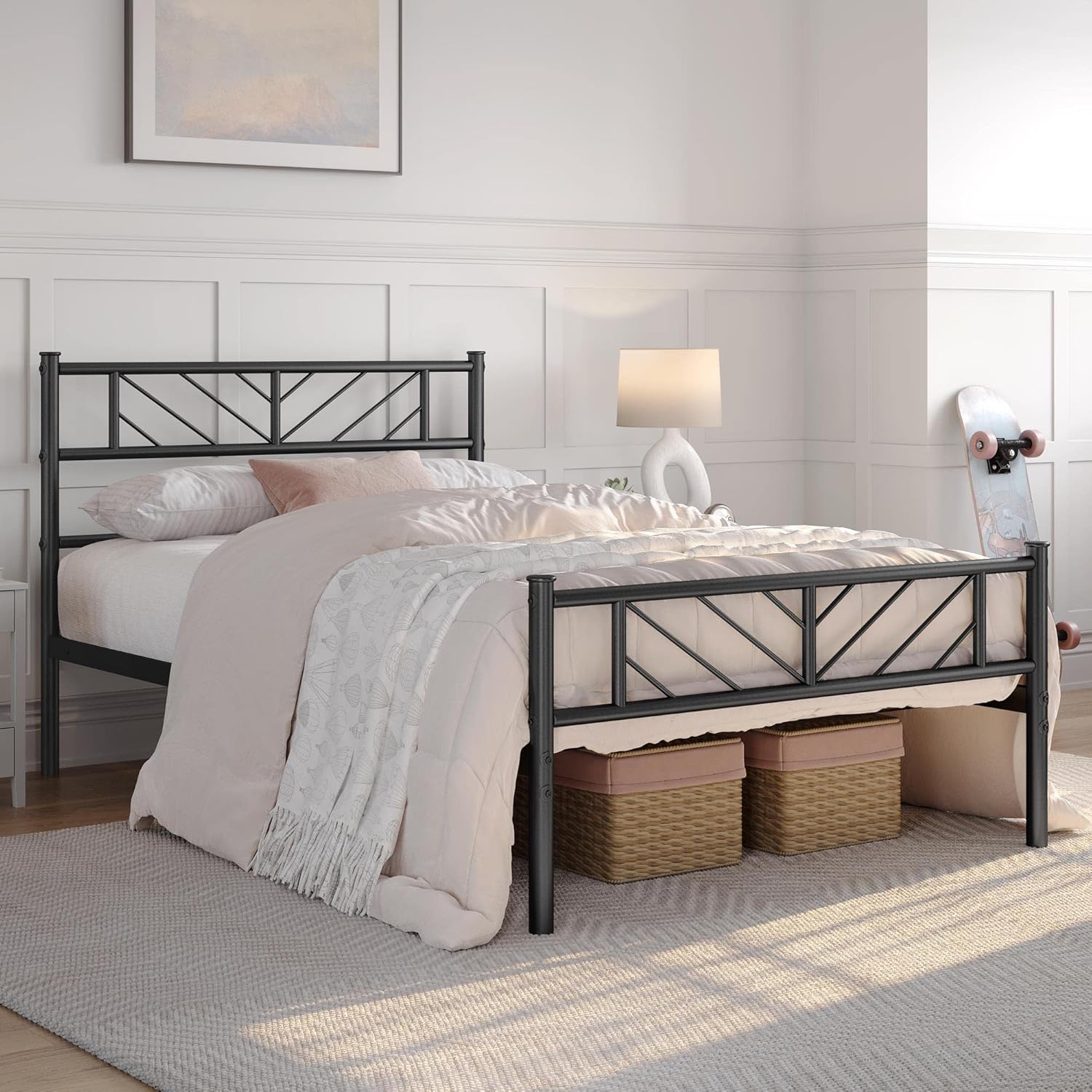 Twin Size Metal Platform Bed Frame with Headboard