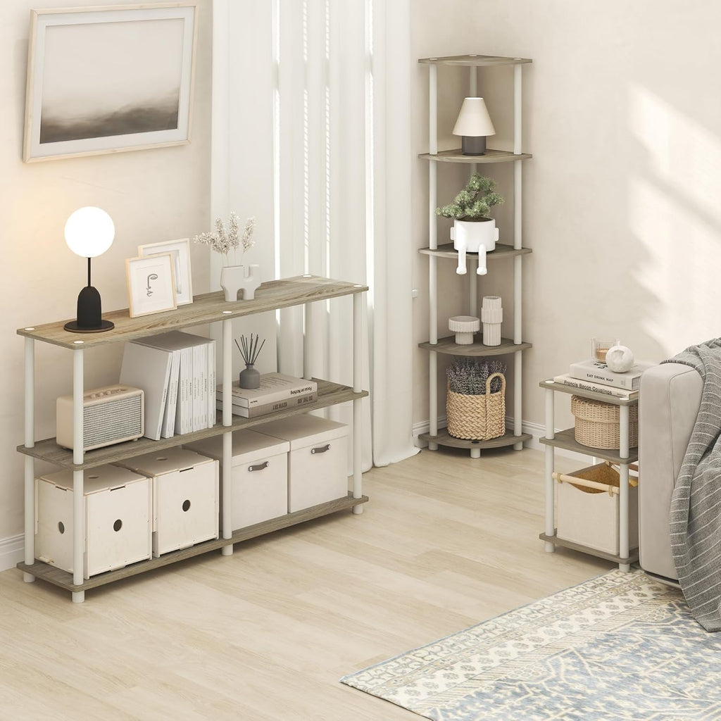 3-Tier Light Oak Side Table with Open Shelf