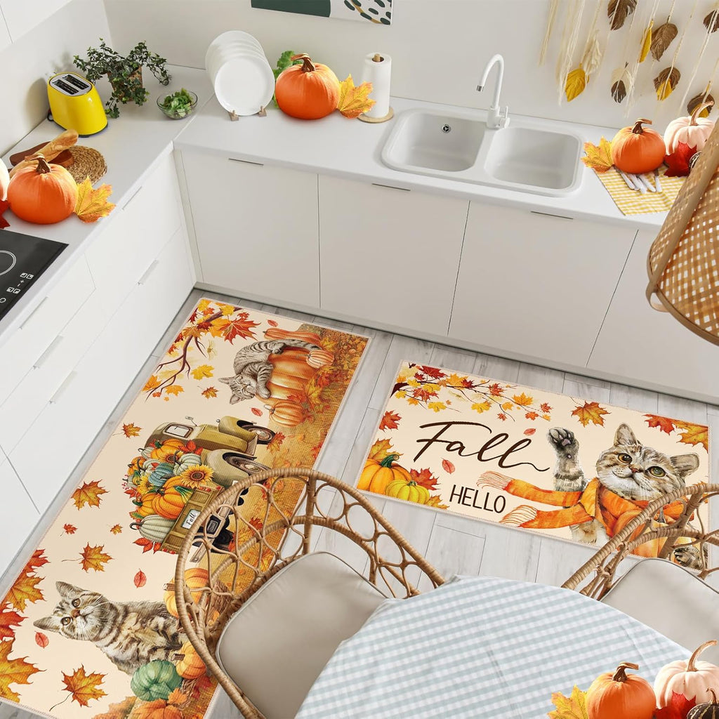Set of 2 Winter Snowman Kitchen Rugs